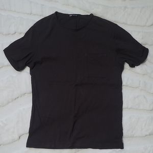 Zara Brown with Pocket Crew Neck Tee T-Shirt